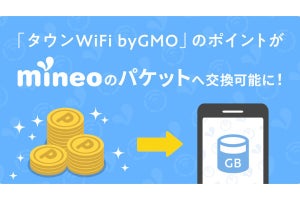 mineoとタウンWiFiが連携、Wi-Fi利用で貯めたポイントをデータ容量と交換可能