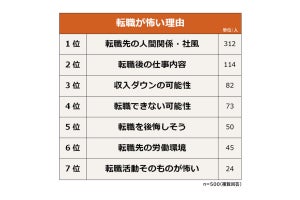 500人に聞いた「転職が怖い理由」、2位は転職後の仕事内容、1位は?