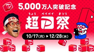 PayPayユーザー5,000万人突破記念「超PayPay祭」開催! 全額ポイント還元チャンスも