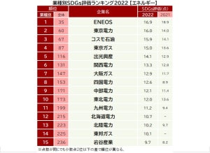 エネルギー業界で「SDGs評価が高い企業」ランキング - 2位東京電力、1位は?