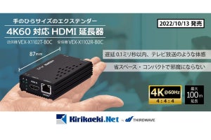 サードウェーブ、最長100m延長可能なコンパクト設計のHDMI延長器