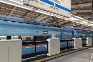 小田急ロマンスカー停車ホームで初、本厚木駅でホームドア設置工事