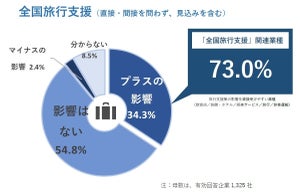 全国旅行支援で3社に1社が「プラスの影響」 - 特に影響のある業種は?