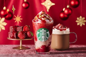 スタバ新作は真っ赤なストロベリーのホリデーフラペチーノ!  ブラウニーの歯ざわりと苺の果肉感