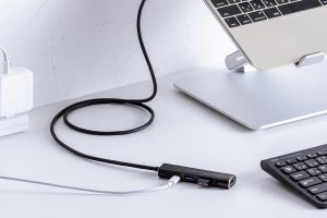 サンワダイレクト、1mのロングケーブル付きUSB Type-Cハブ