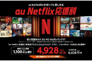 au、Netflix付きデータ使い放題プランの差額を3カ月間割り引く「au Netflix応援割」