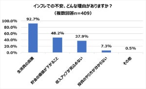 インフレによる今後の不安、74%が「ある」 - 最も多い理由は?