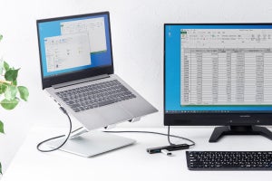 長めのケーブルとL字コネクタを採用したUSB Type-Cドッキングステーション