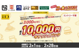 ドコモ、最大1万円キャッシュバックの「iDで食べ尽くそう」キャンペーン