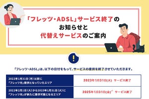 「フレッツ・ADSL」きょうサービス終了