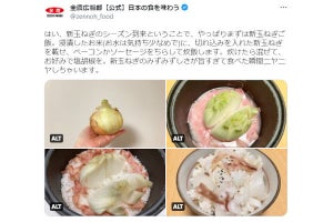 全農公式Twitterが「新玉ねぎを丸々一個使った豪快なレシピ」を紹介、ネット「ふむ…来たかこの季節が…」