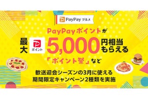 PayPayグルメ、3月のキャンペーン内容を発表 - 最大5,000円相当のポイント還元など