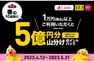 ドコモ「春の10億祭り」第2弾スタート、dカード／iD／d払いで5億ポイント山分け