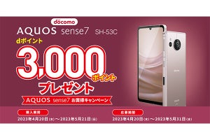 ドコモの「AQUOS sense7」購入でdポイント3,000ポイントプレゼント