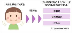 ライオン、1日2枚"硬性グミ"で子どもの噛む力を高められる可能性を確認