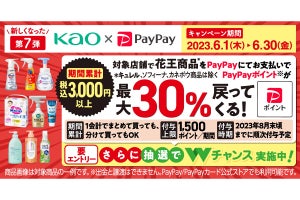 PayPay、6月に花王商品の購入で最大30%戻ってくるキャンペーンを開催