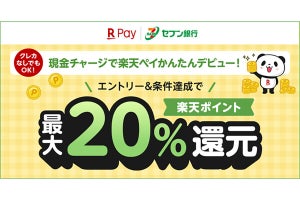 楽天ペイ、セブン銀行ATMでのチャージで最大20%還元