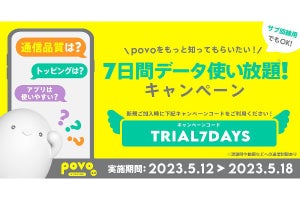 povo2.0、新規契約で7日間データ使い放題キャンペーン