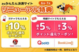 auかんたん決済がサイトリニューアル、ガチャ／クーポン提供開始