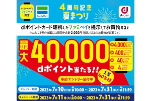 「ファミペイ」4周年、dポイントが抽選で最大40,000ポイント当たるキャンペーン