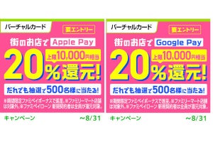 ファミペイ、ファミマ以外でのApple Pay／Google Pay利用で最大20％還元