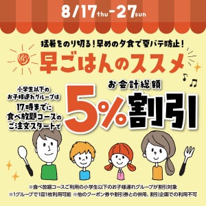 焼肉食べ放題が5%オフ! かみむら牧場「早ごはんのススメ」割を実施