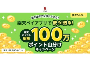 楽天ペイ、決済と残高送付で100万ポイント山分けキャンペーン