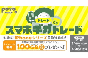 povo2.0、「スマホギガトレード」でiPhoneを買取に出すと100GBプレゼント