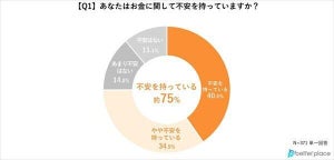 約75%が「お金に関して不安あり」 - その内容、2位「老後」、1位は?