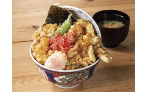 【肉天合い盛り】「豚と鶏の肉天丼」が登場! 西京味噌漬け豚天×奥州鶏のとり天からで豪快に