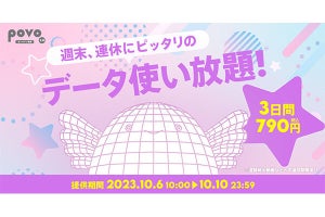 povo2.0、3連休に合わせ「データ使い放題（3日間）」を10月10日まで提供