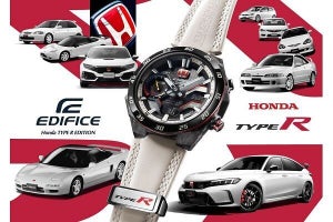 カシオ「EDIFICE」×ホンダ「TYPE R」、チャンピオンシップホワイトと赤バッジに注目