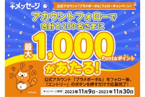 au／UQ mobile／povoの「＋メッセージ」で1,000Pontaポイントが当たるキャンペーン