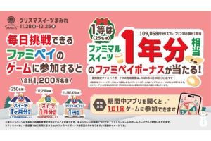 【ファミマ】ファミマルスイーツ1年分相当のファミペイボーナスが当たるキャンペーン開催