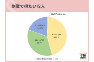 20代社会人が副業で得たい収入は?「月10万円以上」は約2割