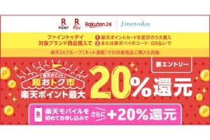 楽天ポイントカードと楽天ペイで20％還元の「ポイント超おトク市！」、楽天モバイル利用で最大40％還元