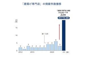 今年の「唐揚げ専門店」の倒産は11月までに22件発生で過去最多、要因は?