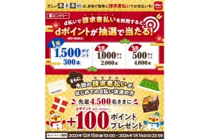 請求書を「d払い」で支払うと抽選で最大1,500ポイント当たるキャンペーン