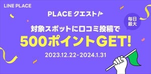 LINE PLACE、「PLACE クエスト」キャンペーン開始 - 口コミ投稿で毎日最大500ポイントもらえる