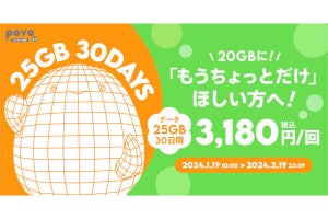 povo2.0、25GB（30日間）と200GB（180日間）の期間限定トッピング