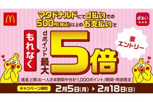 マクドナルドでのd払い利用でポイント最大5倍のキャンペーン