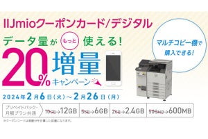 ファミリーマートで「IIJmioクーポンカード/デジタル」20％増量キャンペーン