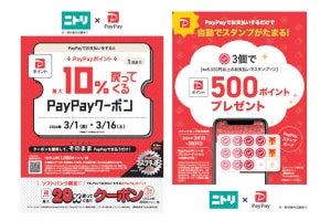 ニトリ、PayPay導入記念で10％還元 - ソフトバンクユーザーなら20％還元