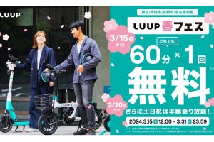 電動モビリティサービス「LUUP」、60分以内のライドが期間限定で1回無料に