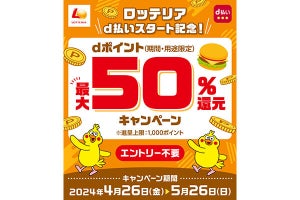 ロッテリアのd払い導入を記念して抽選で最大50％還元のキャンペーン