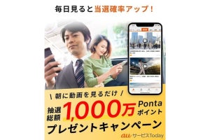 auサービスToday、朝に動画を観ると抽選で1,000ポイント当たるキャンペーン