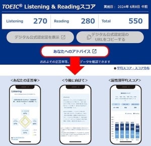 TOEIC L＆R公開テスト、フィードバック機能『あなたへのアドバイス』を無料提供