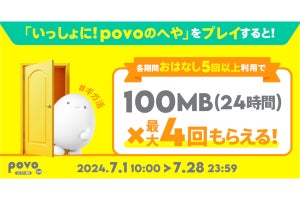 povo2.0、育成ゲーム「いっしょに！povoのへや」で最大400MBもらえるキャンペーン