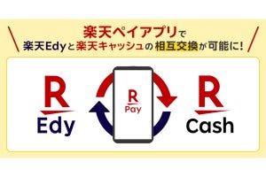 「楽天ペイ」アプリ、「楽天Edy」から「楽天キャッシュ」へのチャージに対応