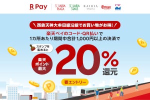 楽天ペイ、西鉄天神大牟田線沿線で最大20％還元のスタンプラリー